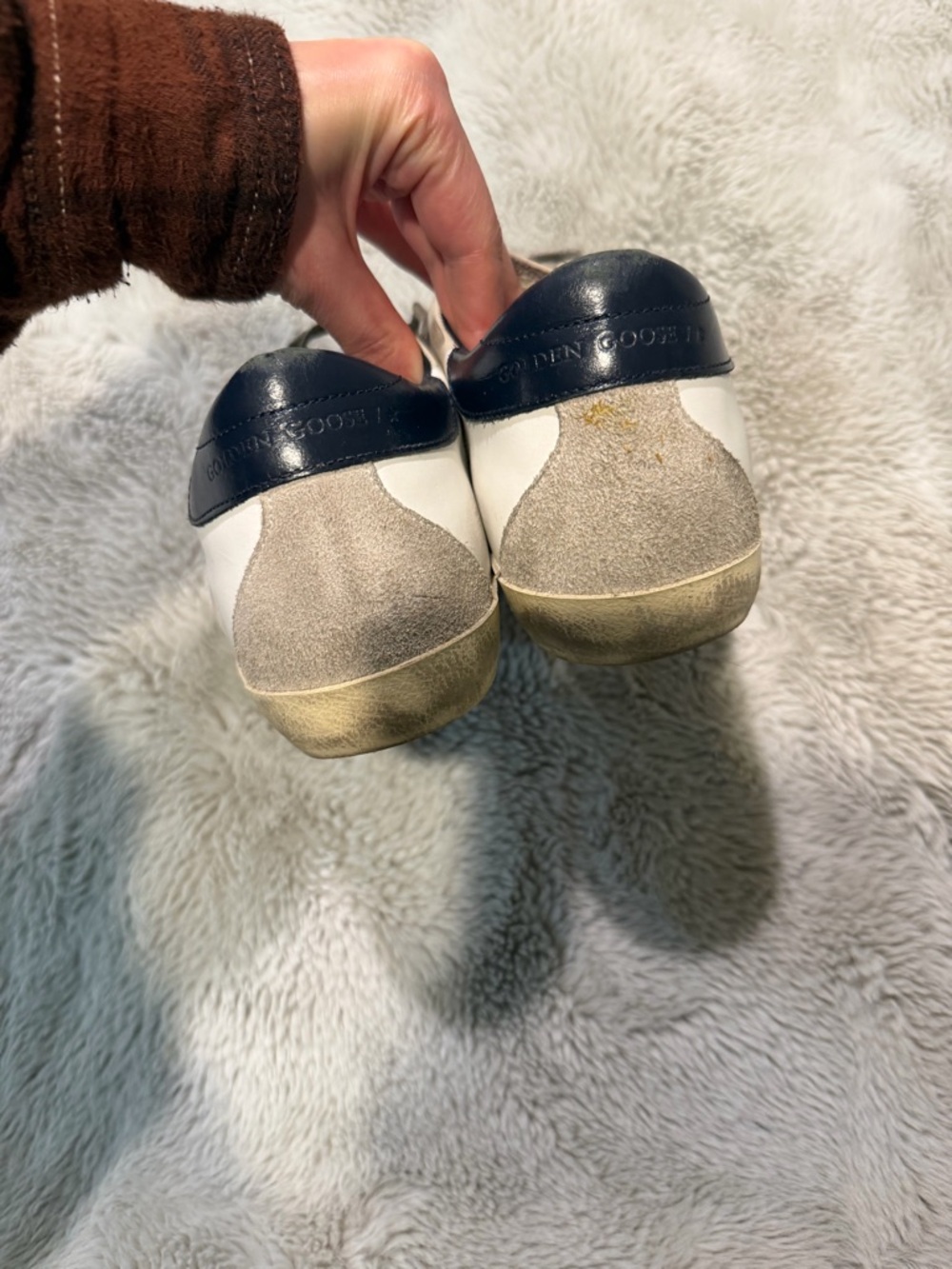 Golden Goose Super-Star White Sneakers with Navy Heel - Picture 2 of 5